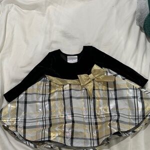 Iris & Ivy Black and Gold Plaid Dress